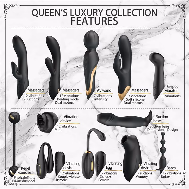Luxury Set Queens Luxury Collection con 12 Juguetes Negro y Oro 18k