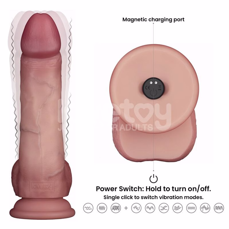 Dildo con Vibración Piel Deslizante Silicona Dual Layer 8