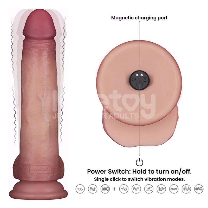 Dildo con Vibración Piel Deslizante Silicona Dual Layer 8.5